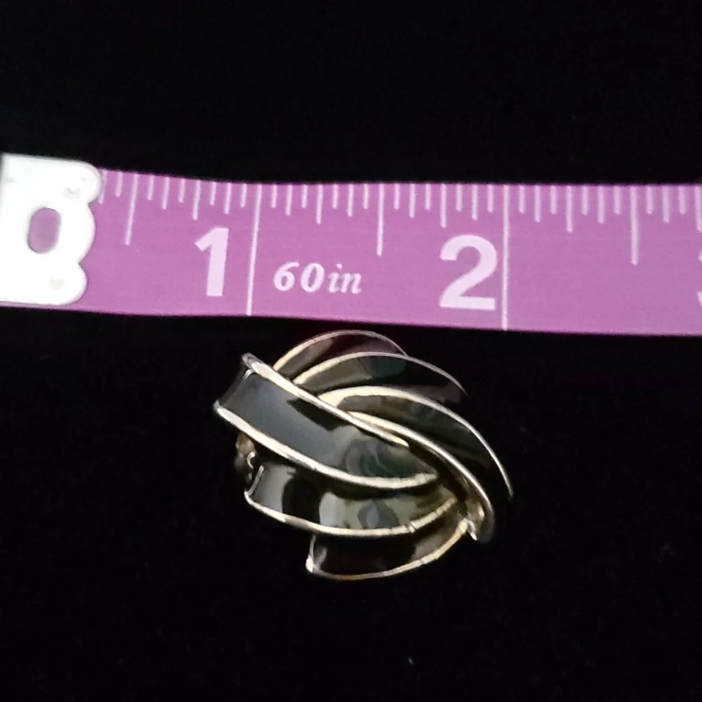 Vintage Enamel Black and Gold Clip on Earrings